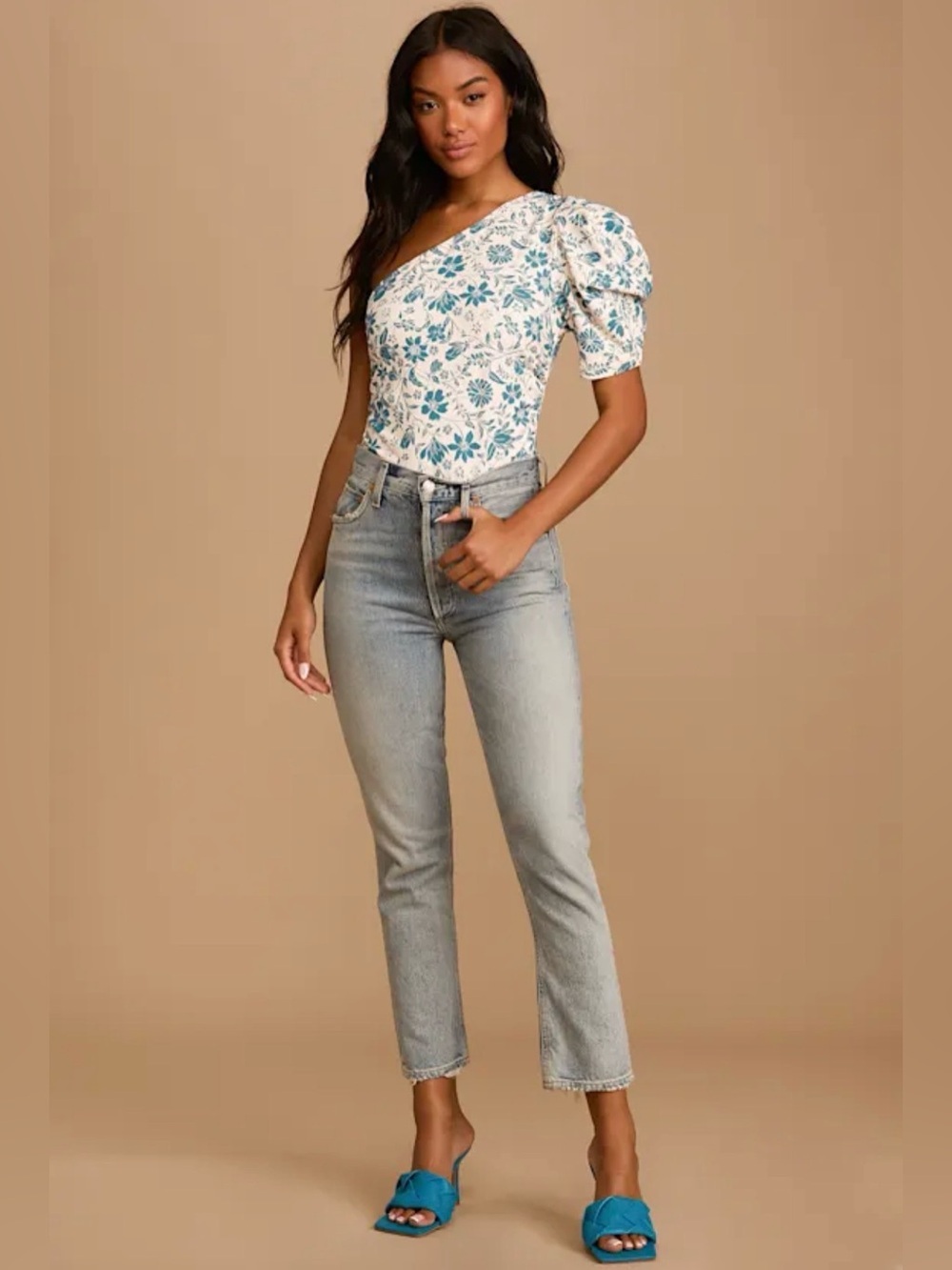 Free People Somethin' 'Bout You Floral One Shoulder Bodysuit L6665 Size Large